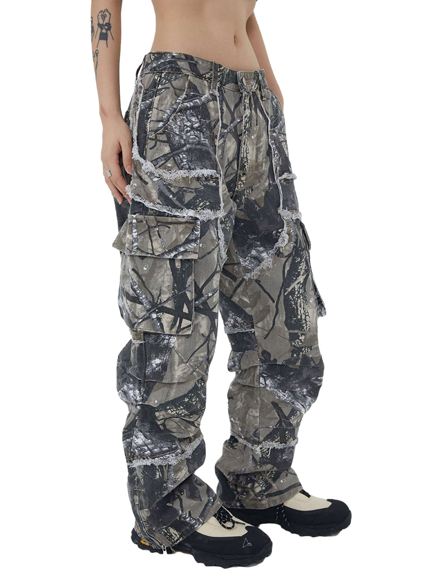 Camouflage Leaf Straight Leg Pants Utility Street Style