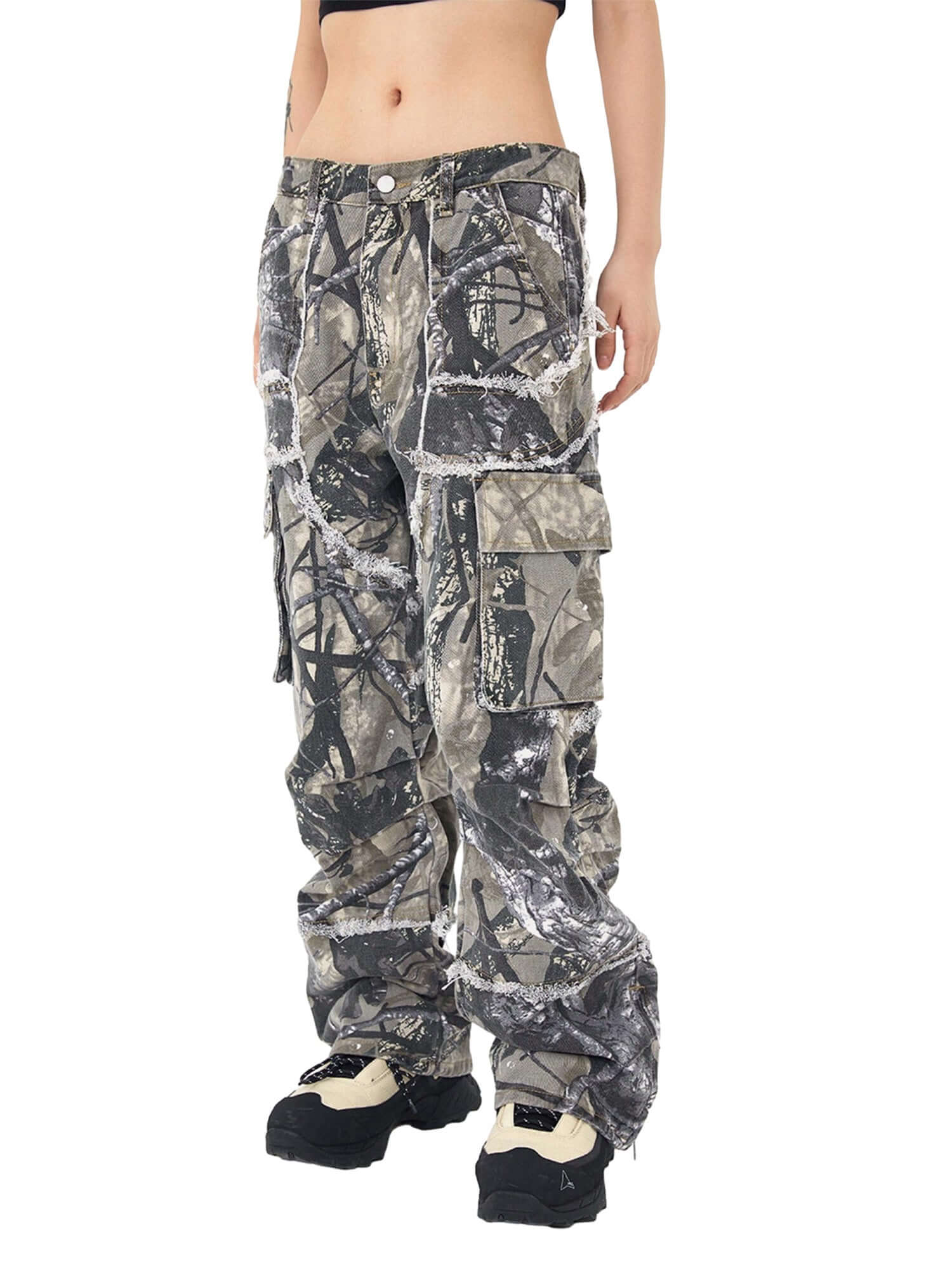 Camouflage Leaf Straight Leg Pants Utility Street Style