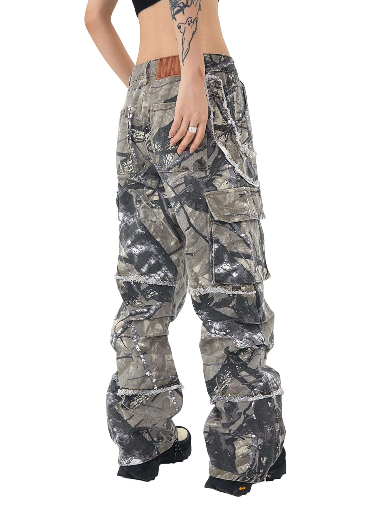 Camouflage Leaf Straight Leg Pants Utility Street Style