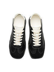 Classic Black Fluid Lines Leather Sneakers Streetwear