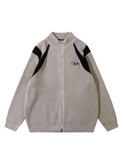 Color Block Zipper Sweater Jacket Casual Sporty Style