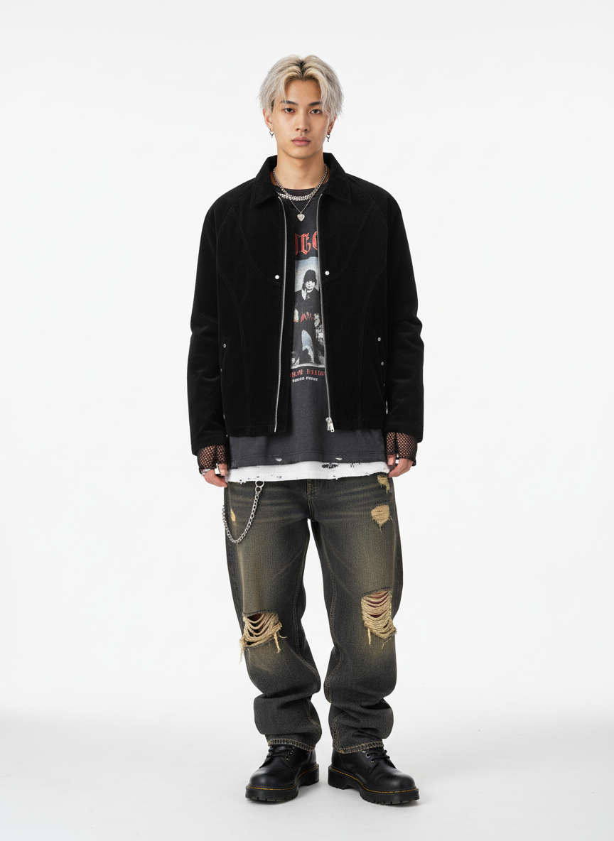 Suede Lapel Deconstructed Patchwork Jacket