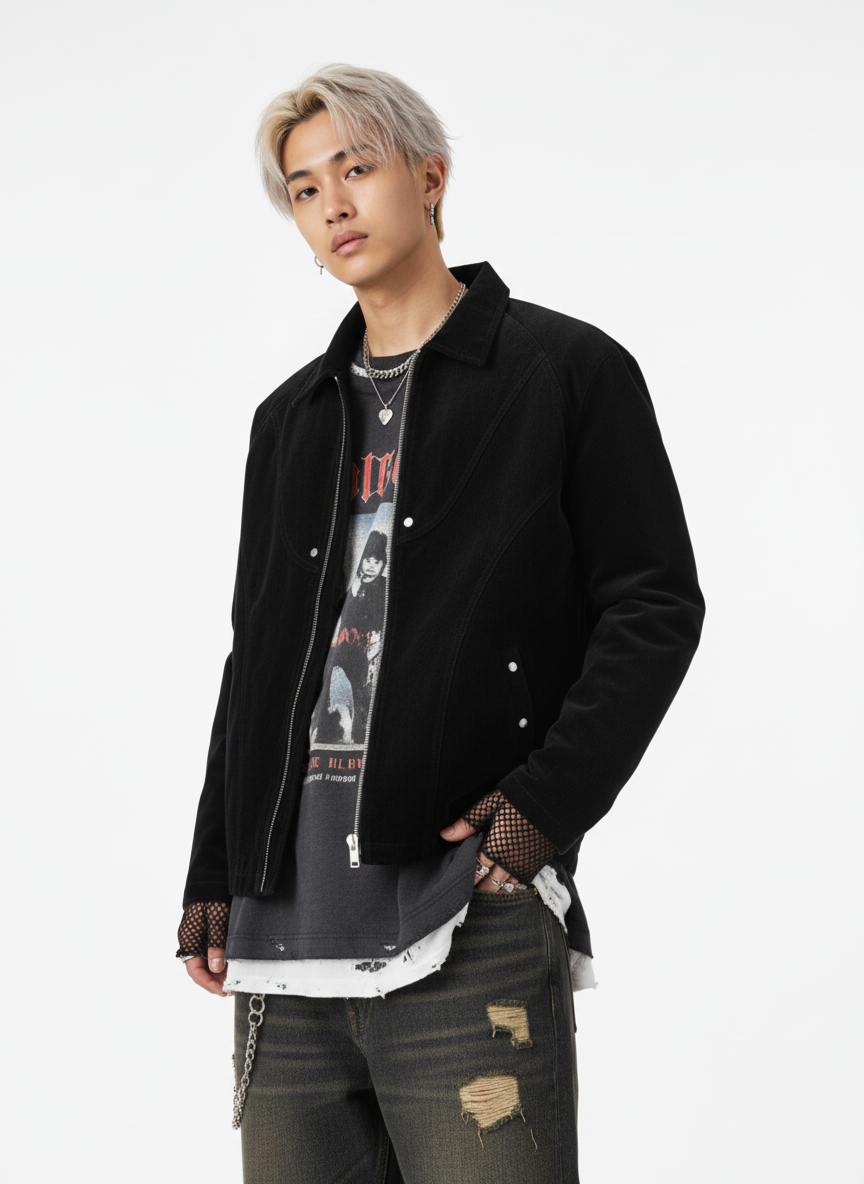 Suede Lapel Deconstructed Patchwork Jacket