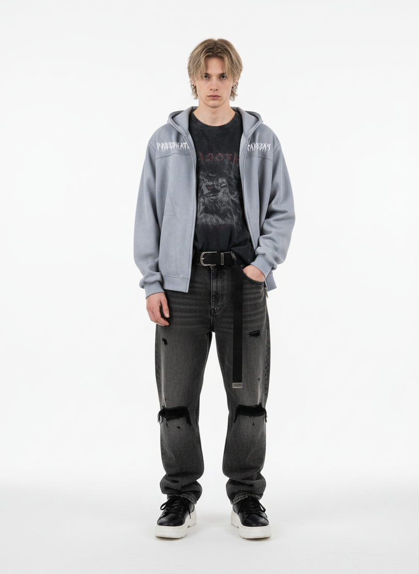 Vintage Suede Letter Embroidered Cropped Hooded Sweatshirt