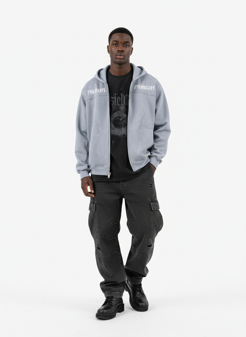 Vintage Suede Letter Embroidered Cropped Hooded Sweatshirt