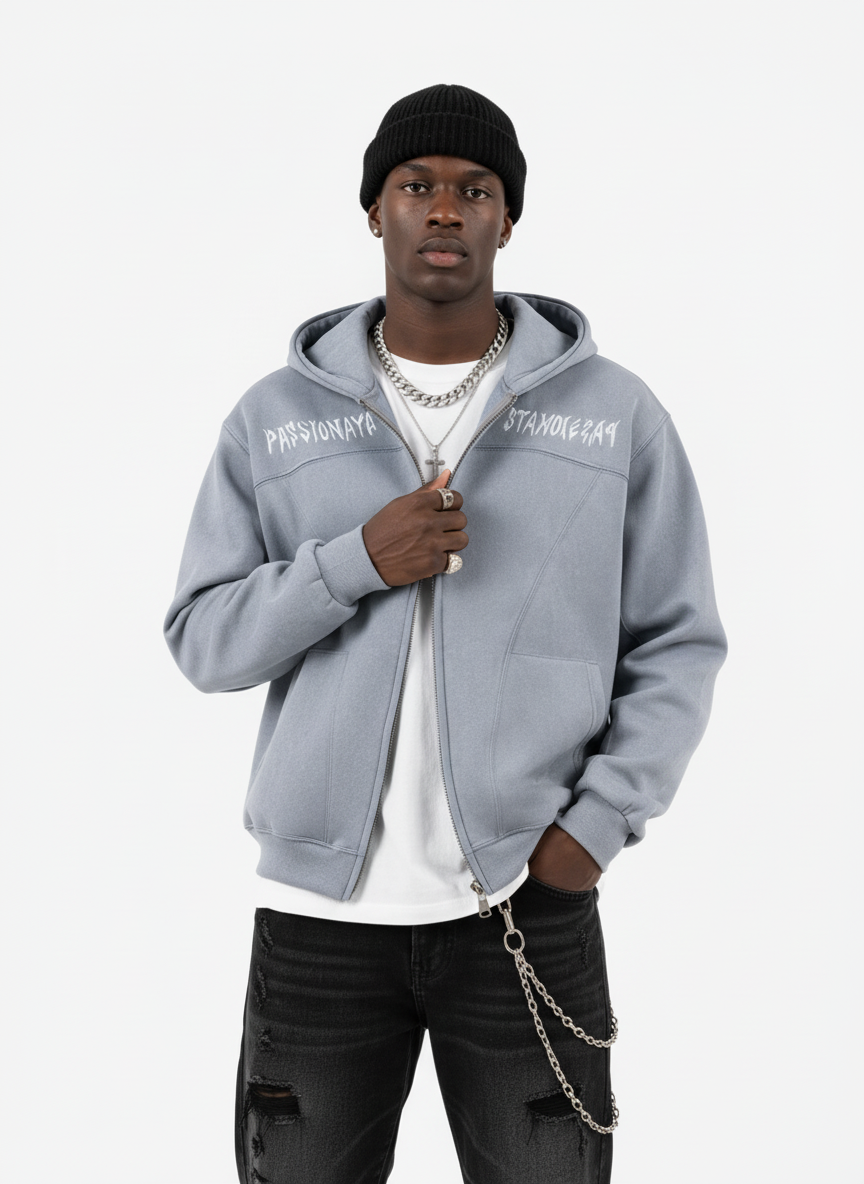 Vintage Suede Letter Embroidered Cropped Hooded Sweatshirt