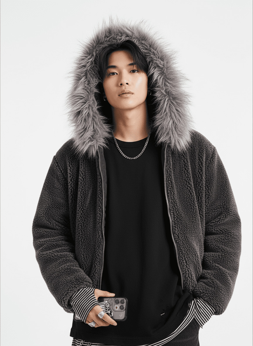 Fur Hooded Quilted Sherpa Jacket