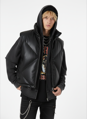 Minimalist Faux Leather Stand Collar Puffer Vest