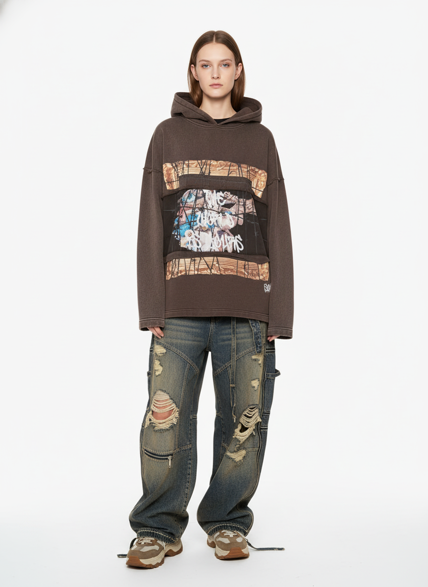 Distressed Thorn Destruction Painting Hooded Sweatshirt
