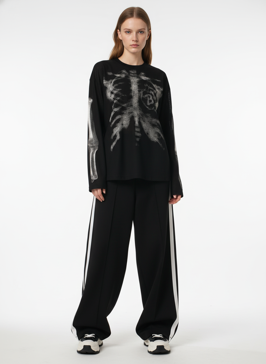 Skeleton Graphic Waffle Sweatshirt