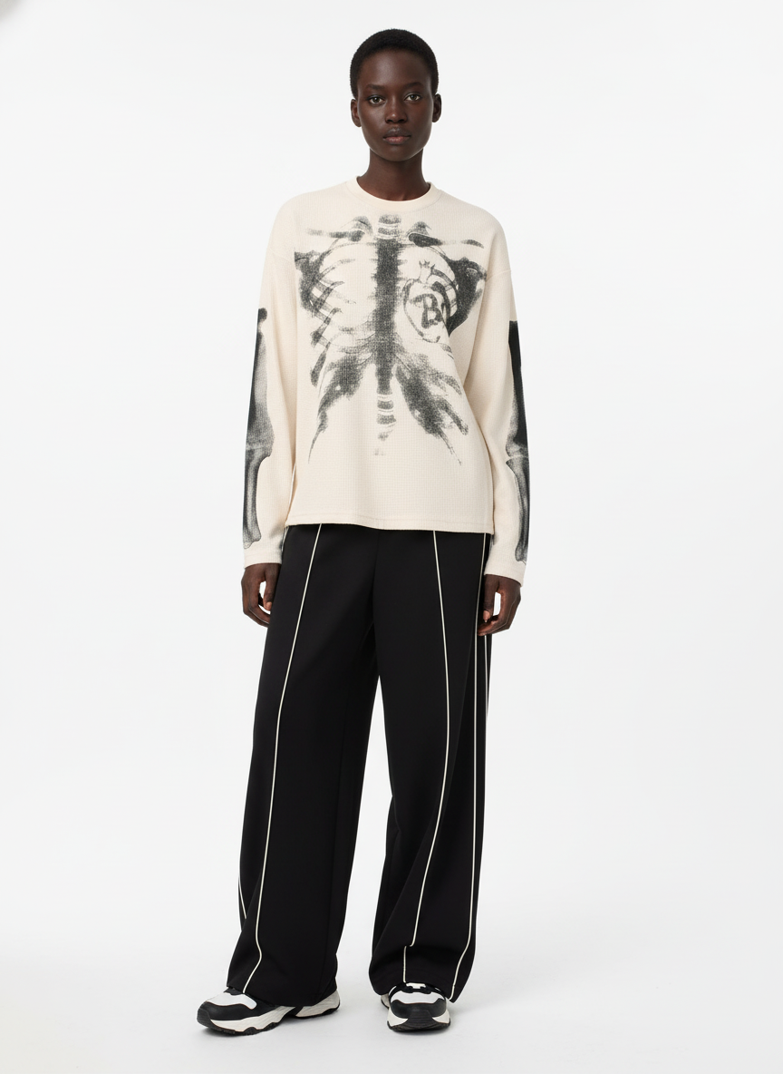 Skeleton Graphic Waffle Sweatshirt