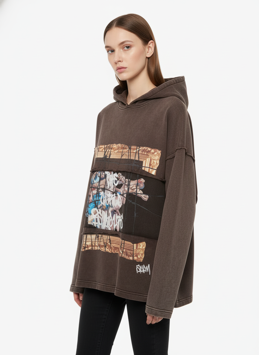 Distressed Thorn Destruction Painting Hooded Sweatshirt