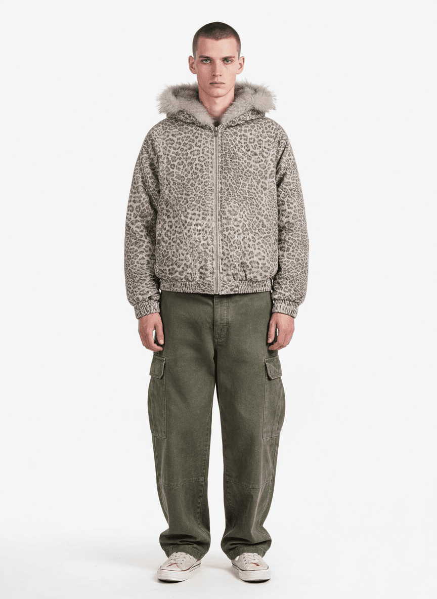 Cotton Cheetah Print Mink Fur Hooded Jacket