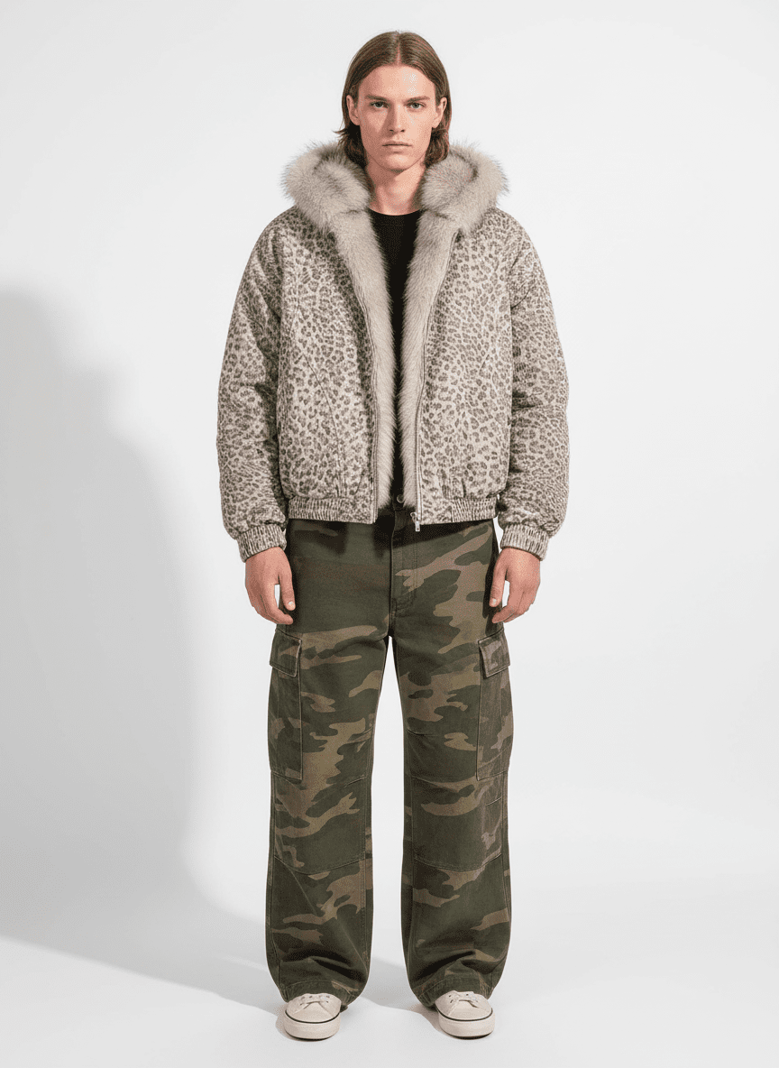 Cotton Cheetah Print Mink Fur Hooded Jacket