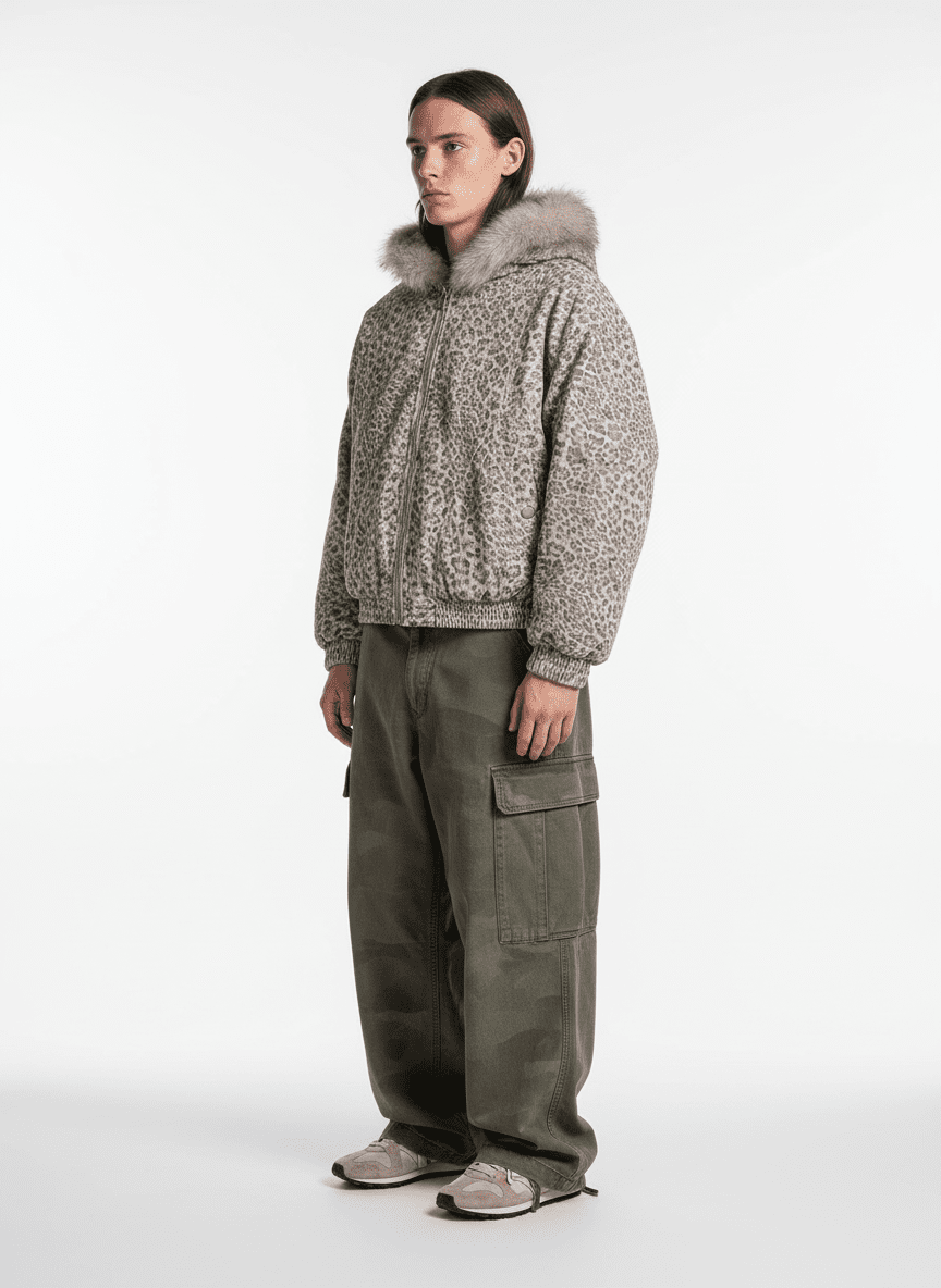 Cotton Cheetah Print Mink Fur Hooded Jacket