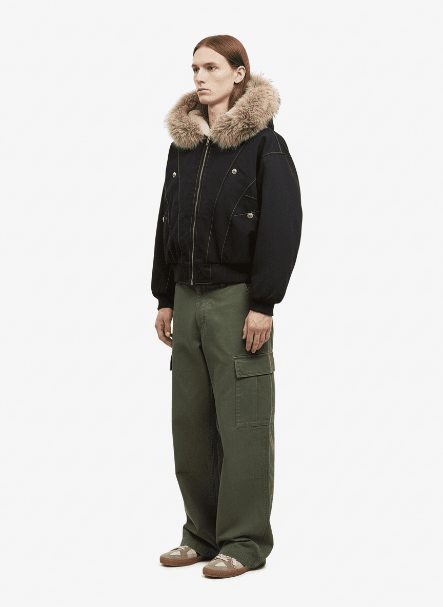 Faux Fur Lined Zip Up Hooded Bomber Jacket