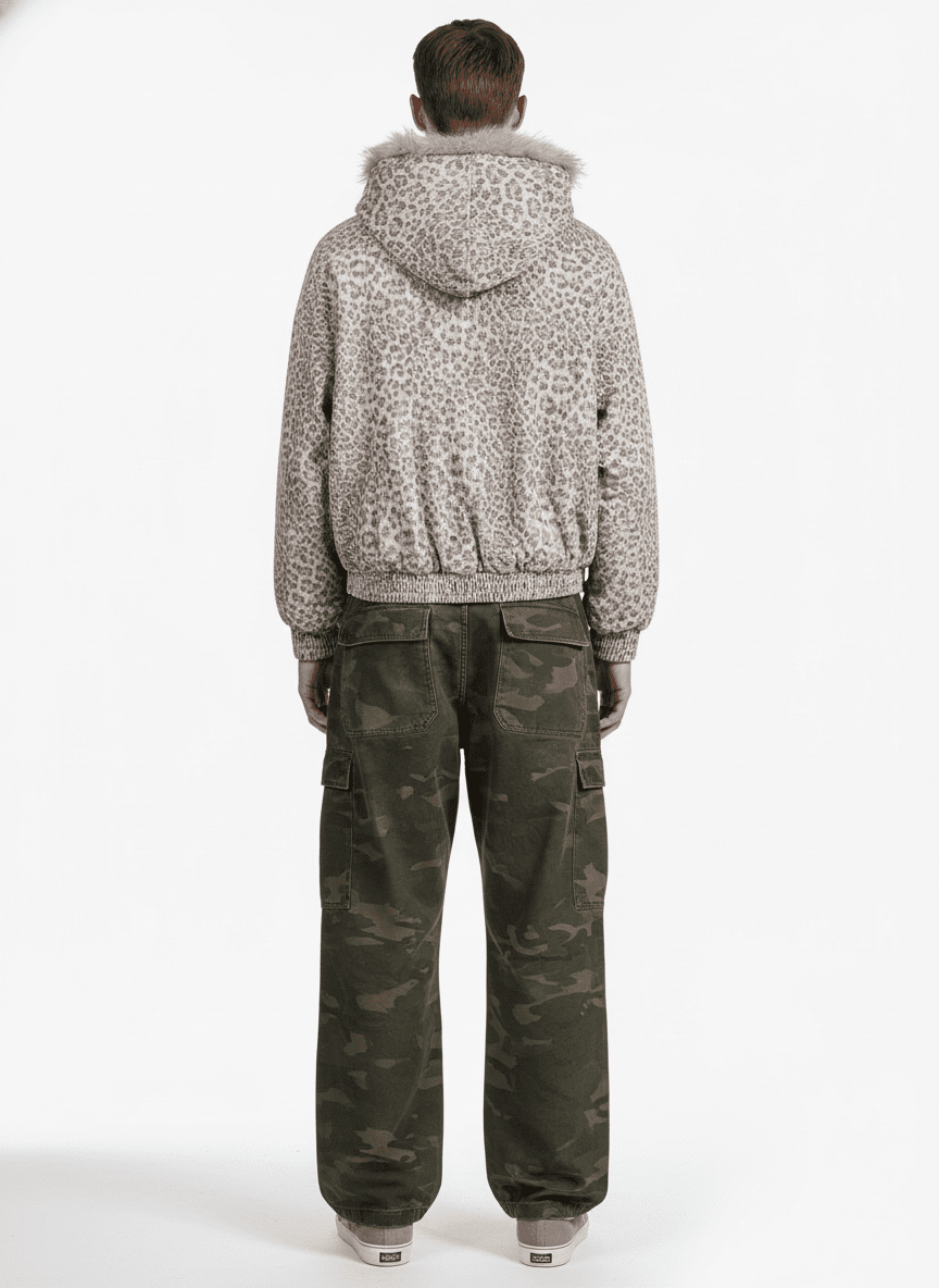 Cotton Cheetah Print Mink Fur Hooded Jacket