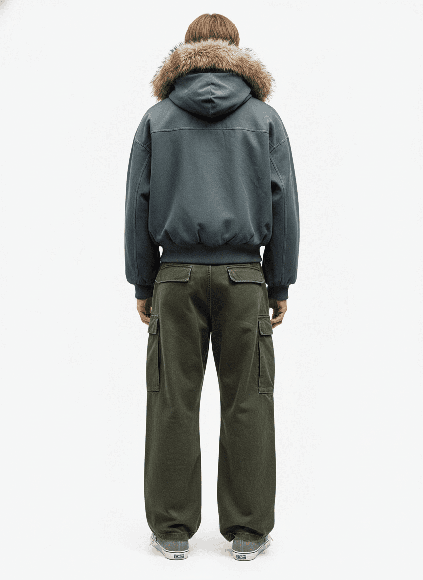 Faux Fur Lined Zip Up Hooded Bomber Jacket