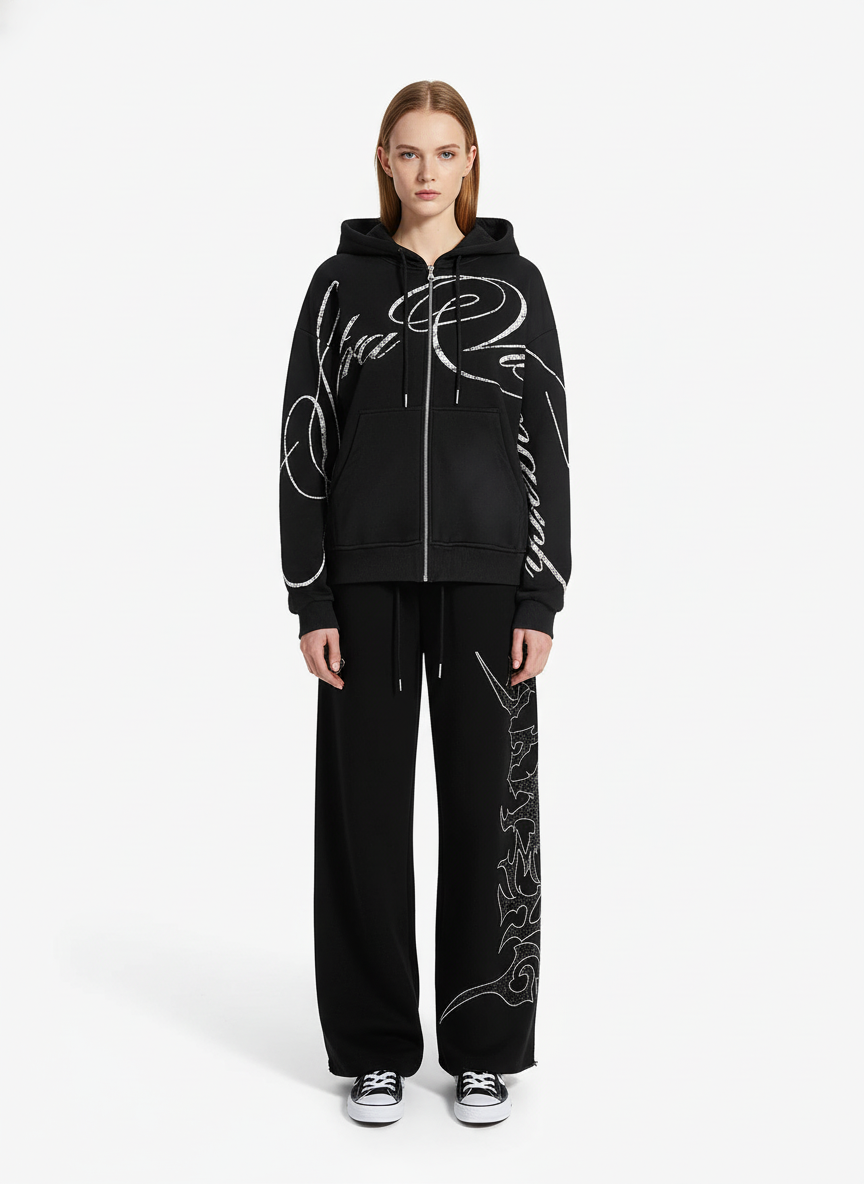 High Street Script Letter Print Zip-up Hoodie Jacket