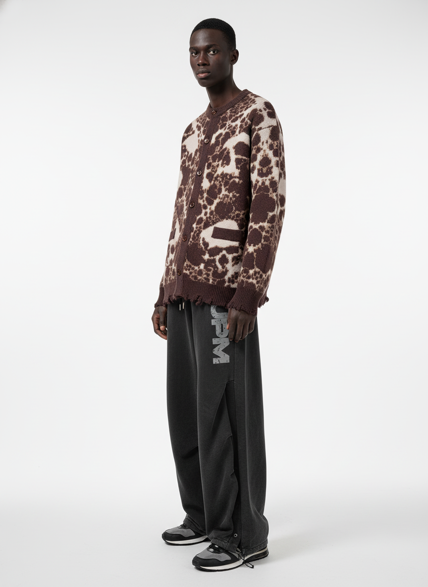 Vintage Skull Leopard Jacquard Knitted Cardigan