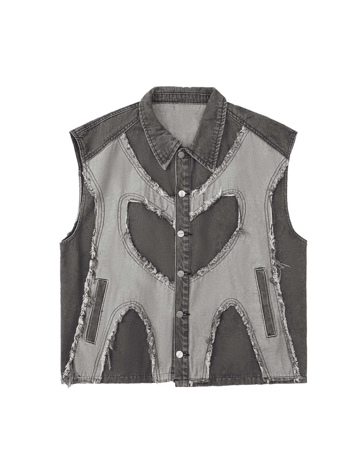 Contrast Denim Heart Stitching Street Rap Vest Modern Style
