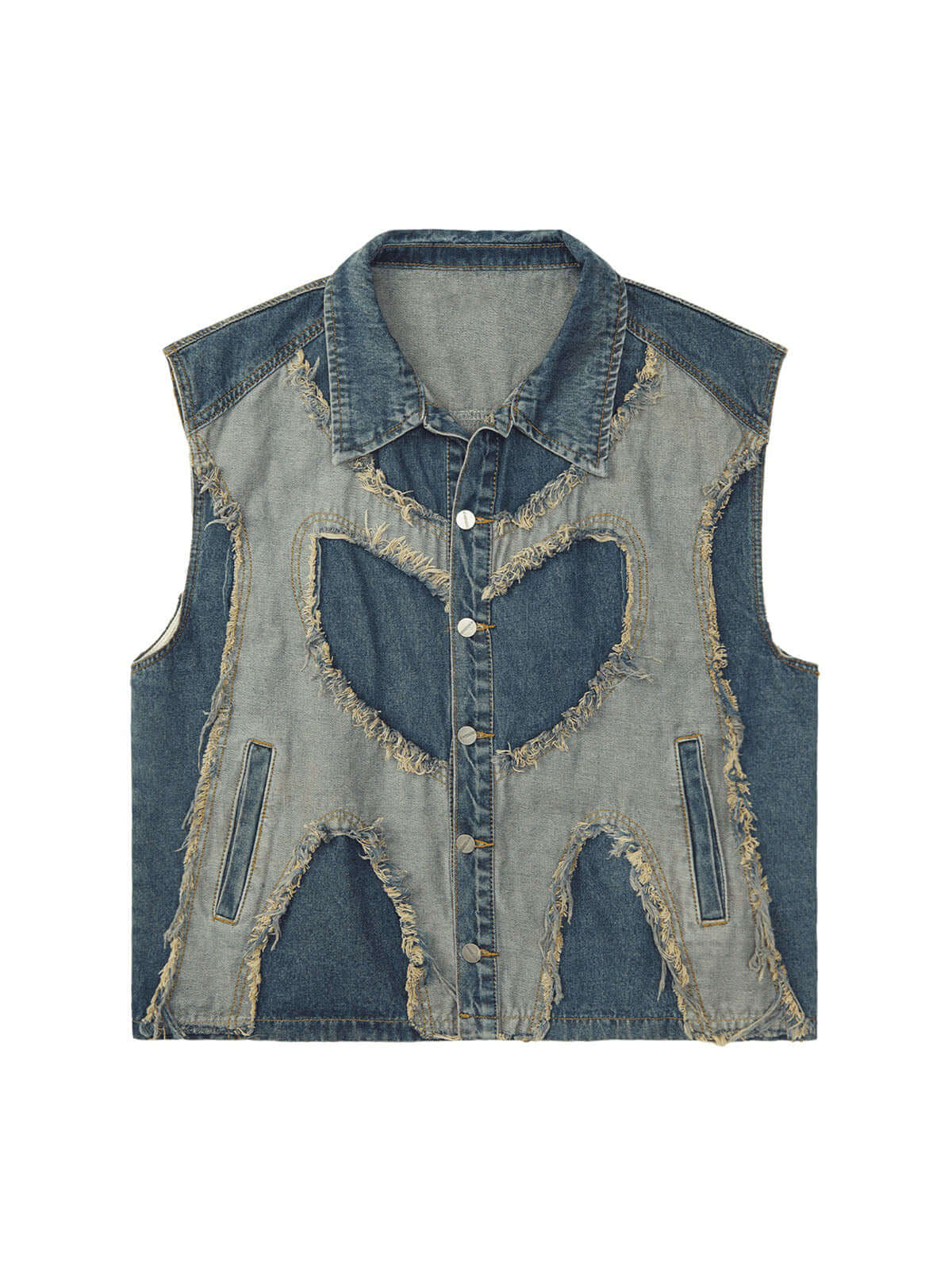 Contrast Denim Heart Stitching Street Rap Vest Modern Style