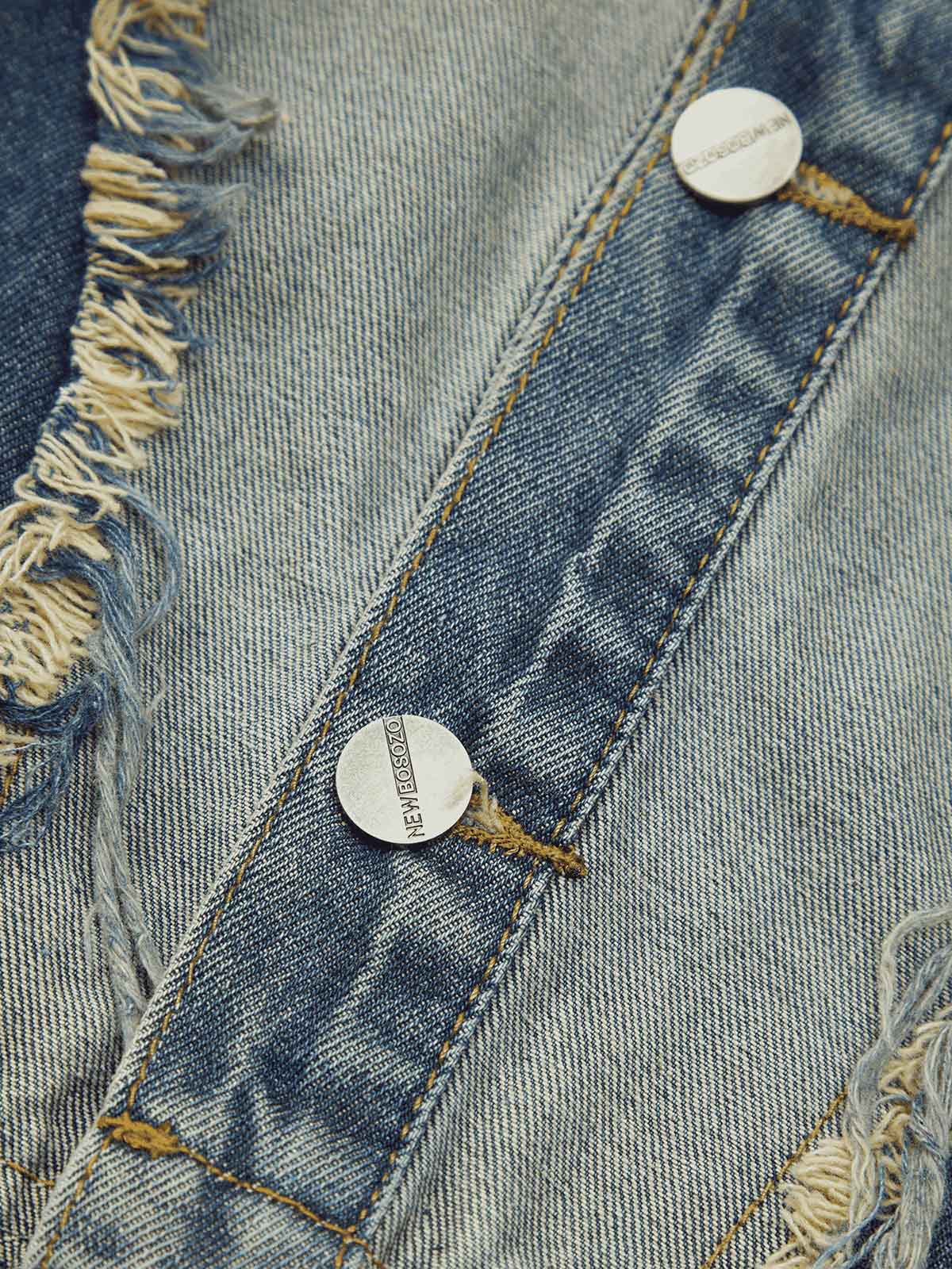 Contrast Denim Heart Stitching Street Rap Vest Modern Style