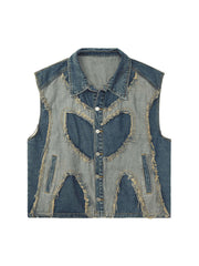 Contrast Denim Heart Stitching Street Rap Vest Modern Style