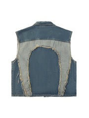 Contrast Denim Heart Stitching Street Rap Vest Modern Style