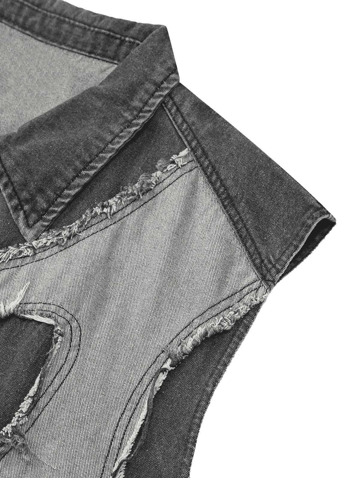 Contrast Denim Heart Stitching Street Rap Vest Modern Style