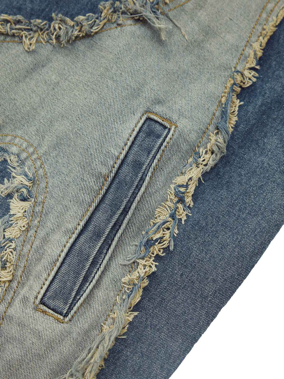 Contrast Denim Heart Stitching Street Rap Vest Modern Style
