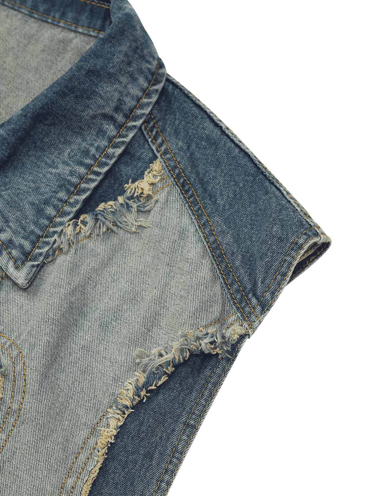 Contrast Denim Heart Stitching Street Rap Vest Modern Style