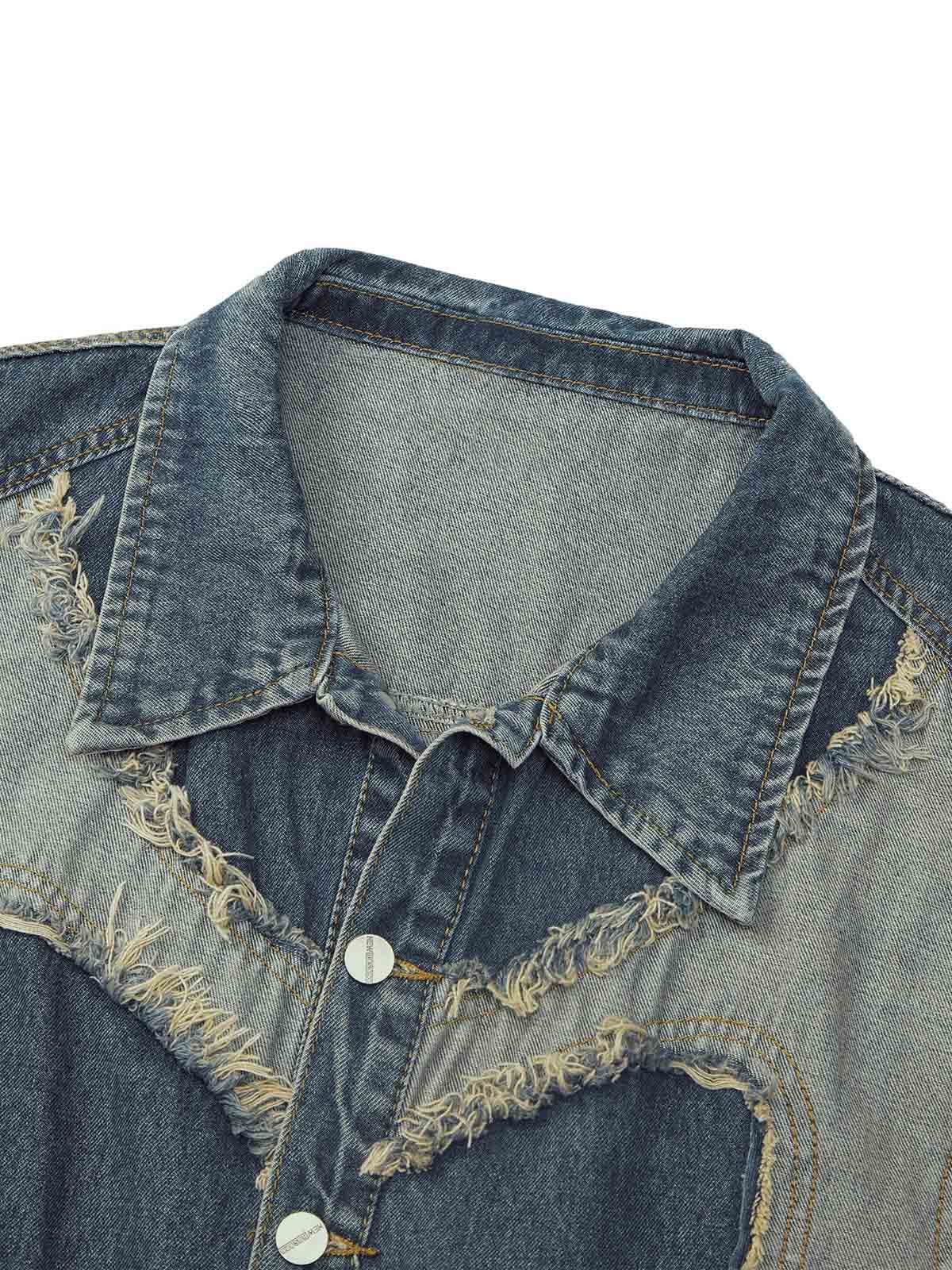Contrast Denim Heart Stitching Street Rap Vest Modern Style