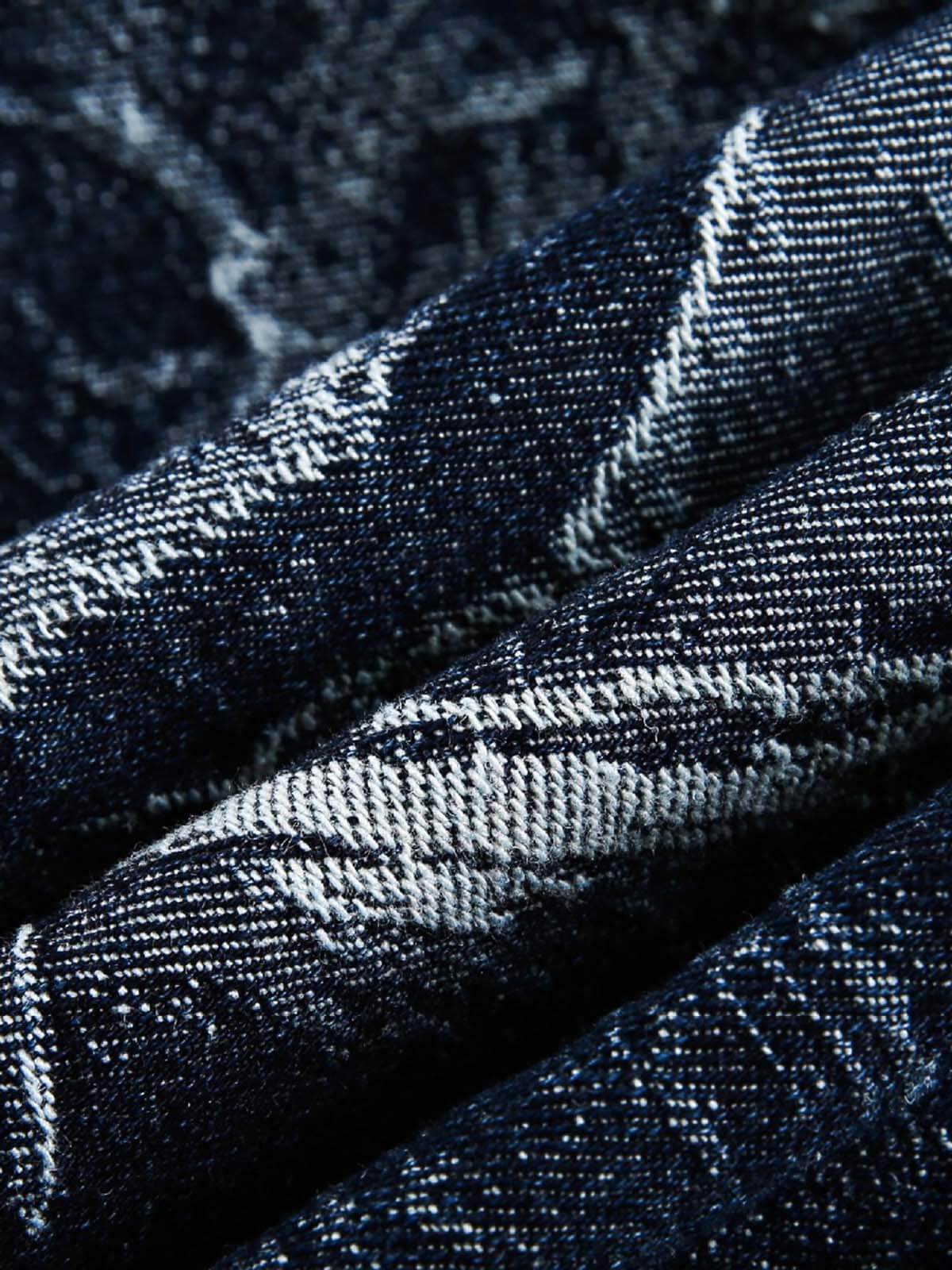 Cross Jacquard Zip Up Denim Jacket Reflective Street Style