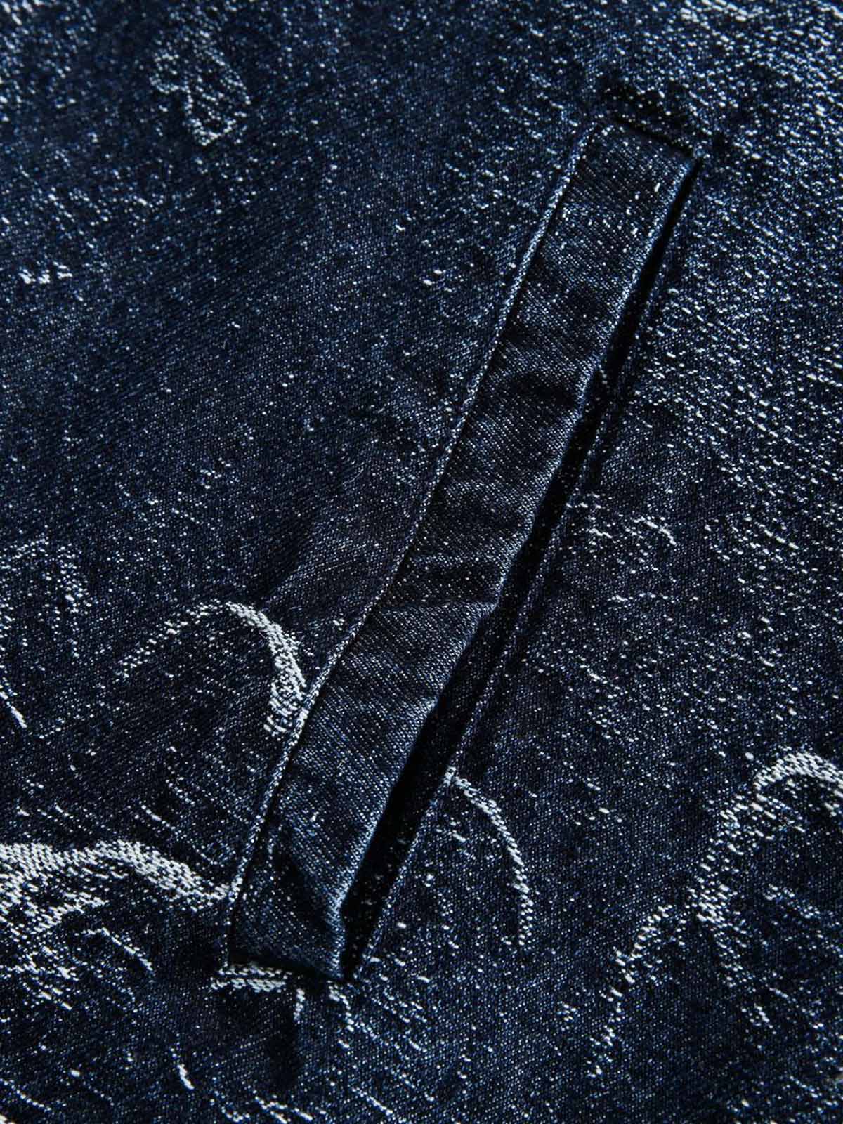 Cross Jacquard Zip Up Denim Jacket Reflective Street Style