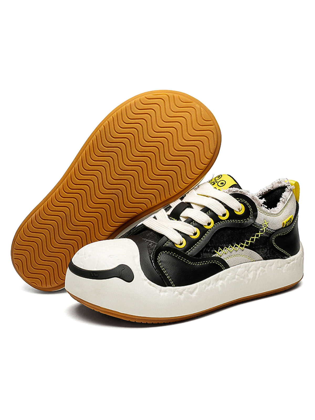 Fun Big Toe Leather Spliced Sneakers Streetwear