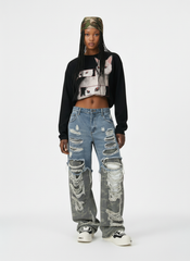 Camouflage Patchwork Ripped Cargo Jeans