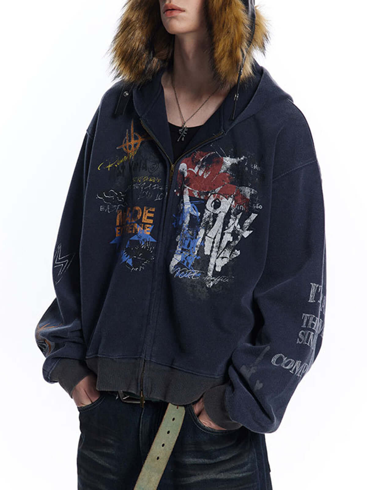 Graffiti Cardigan Hoodie Gundam Inspired Streetwear Style