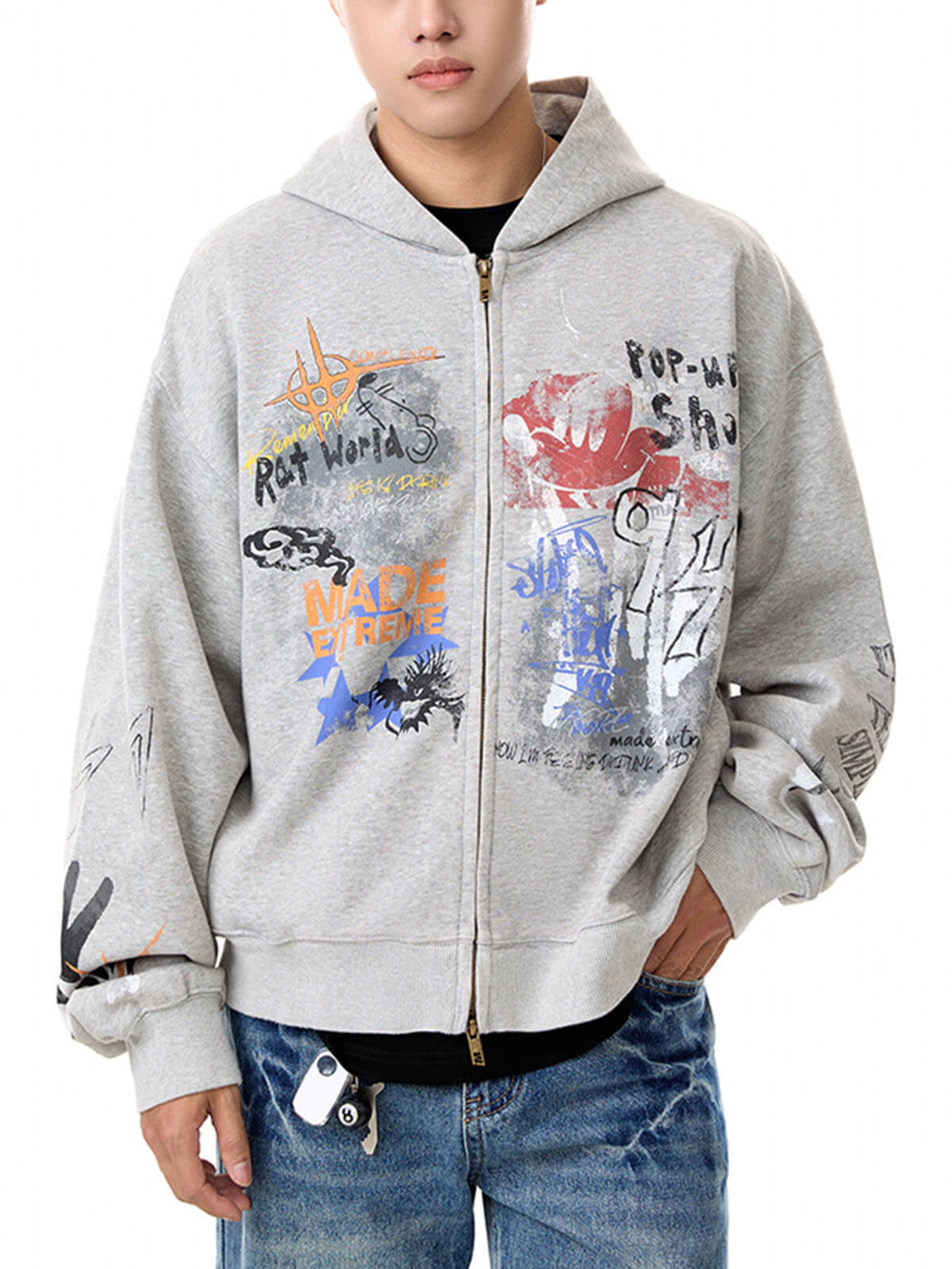 Graffiti Cardigan Hoodie Gundam Inspired Streetwear Style