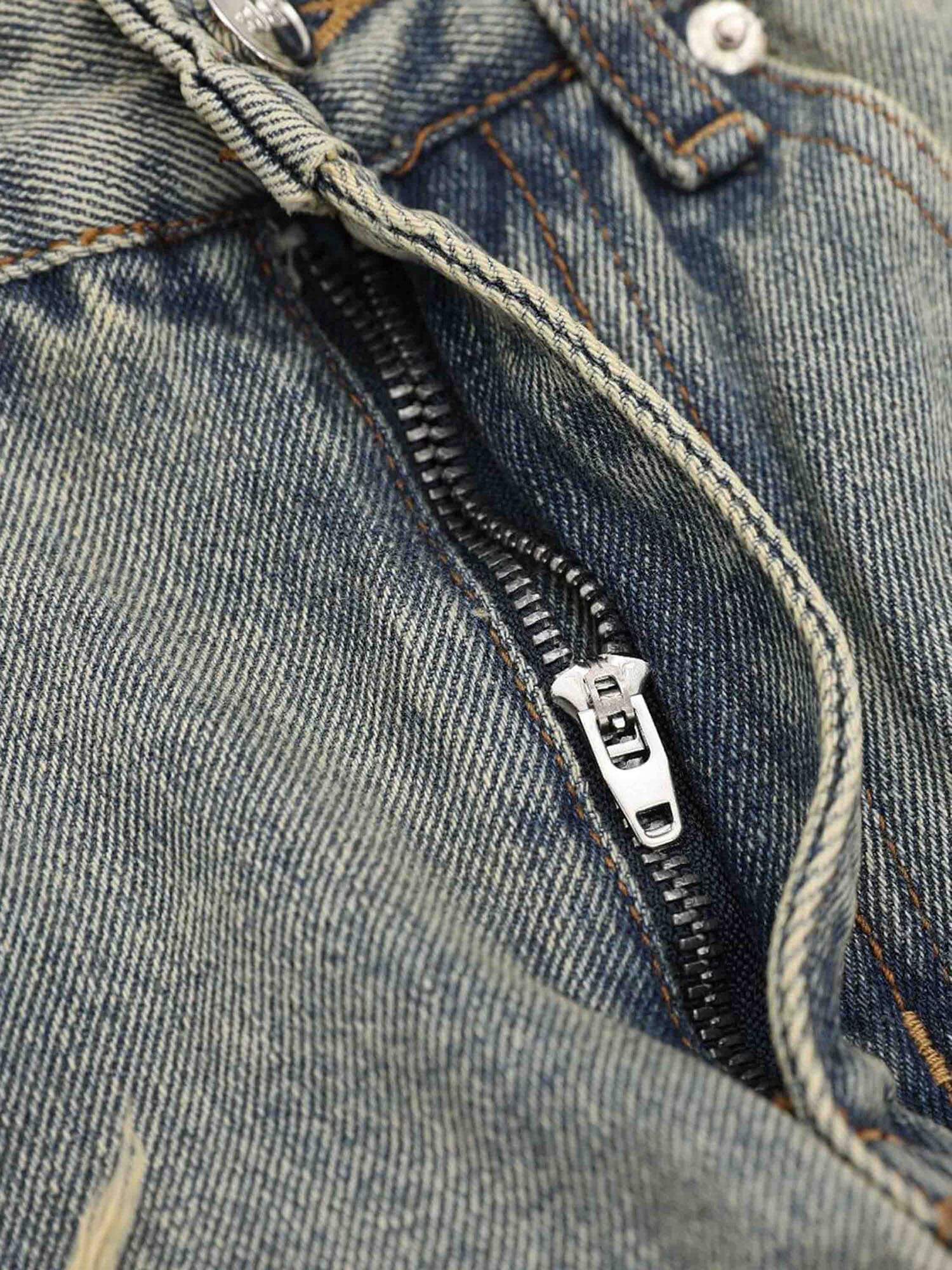High Street Washed And Torn Work Pockets Denim Pants Streetwear