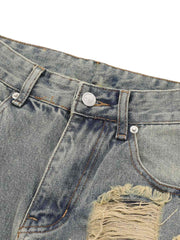 High Street Washed And Torn Work Pockets Denim Pants Streetwear