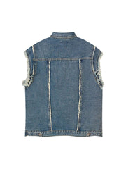 High Street Washed Raw Edge Denim Vest Casual Street Style