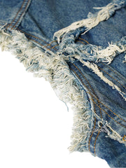 High Street Washed Raw Edge Denim Vest Casual Street Style