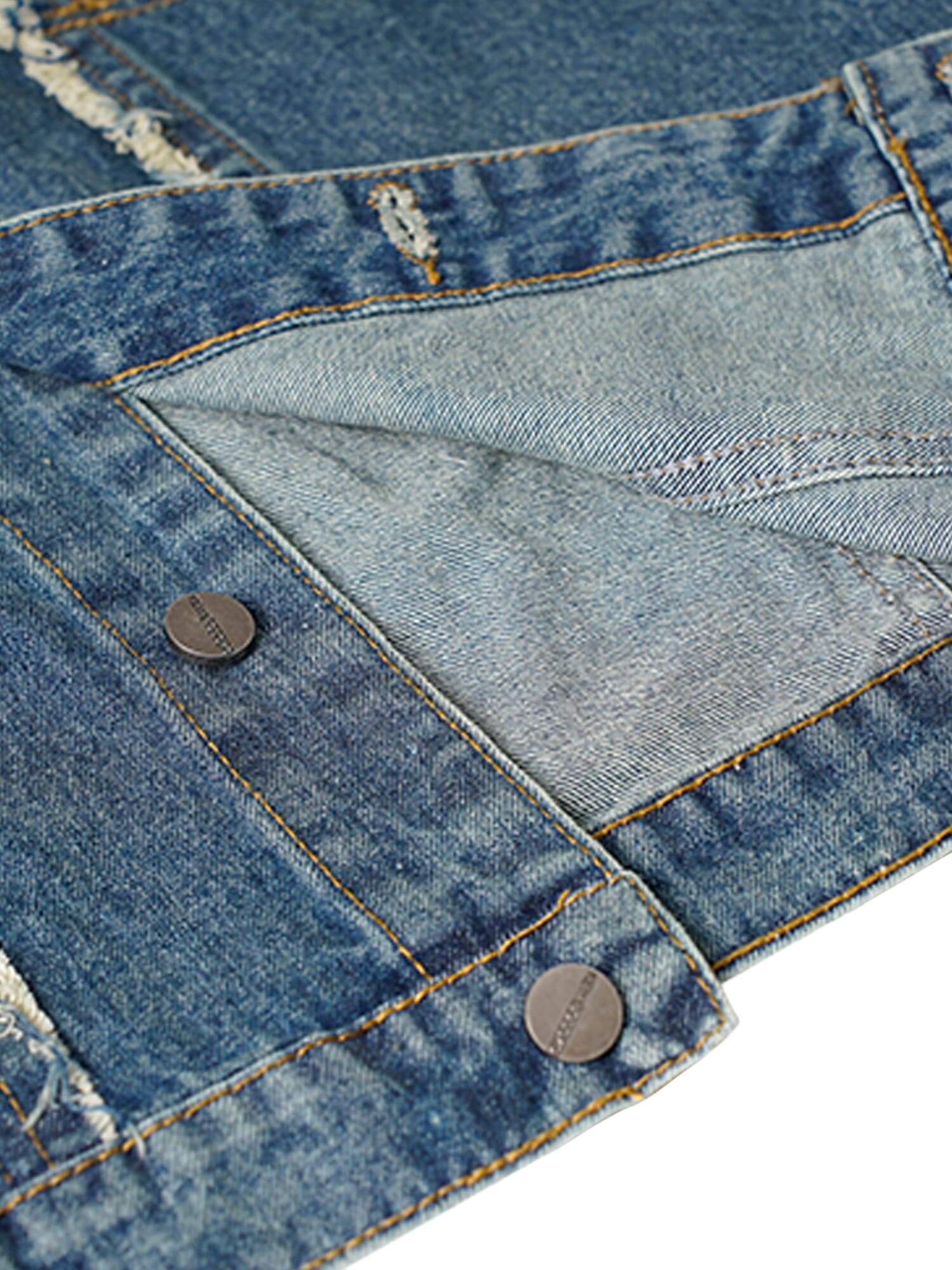 High Street Washed Raw Edge Denim Vest Casual Street Style