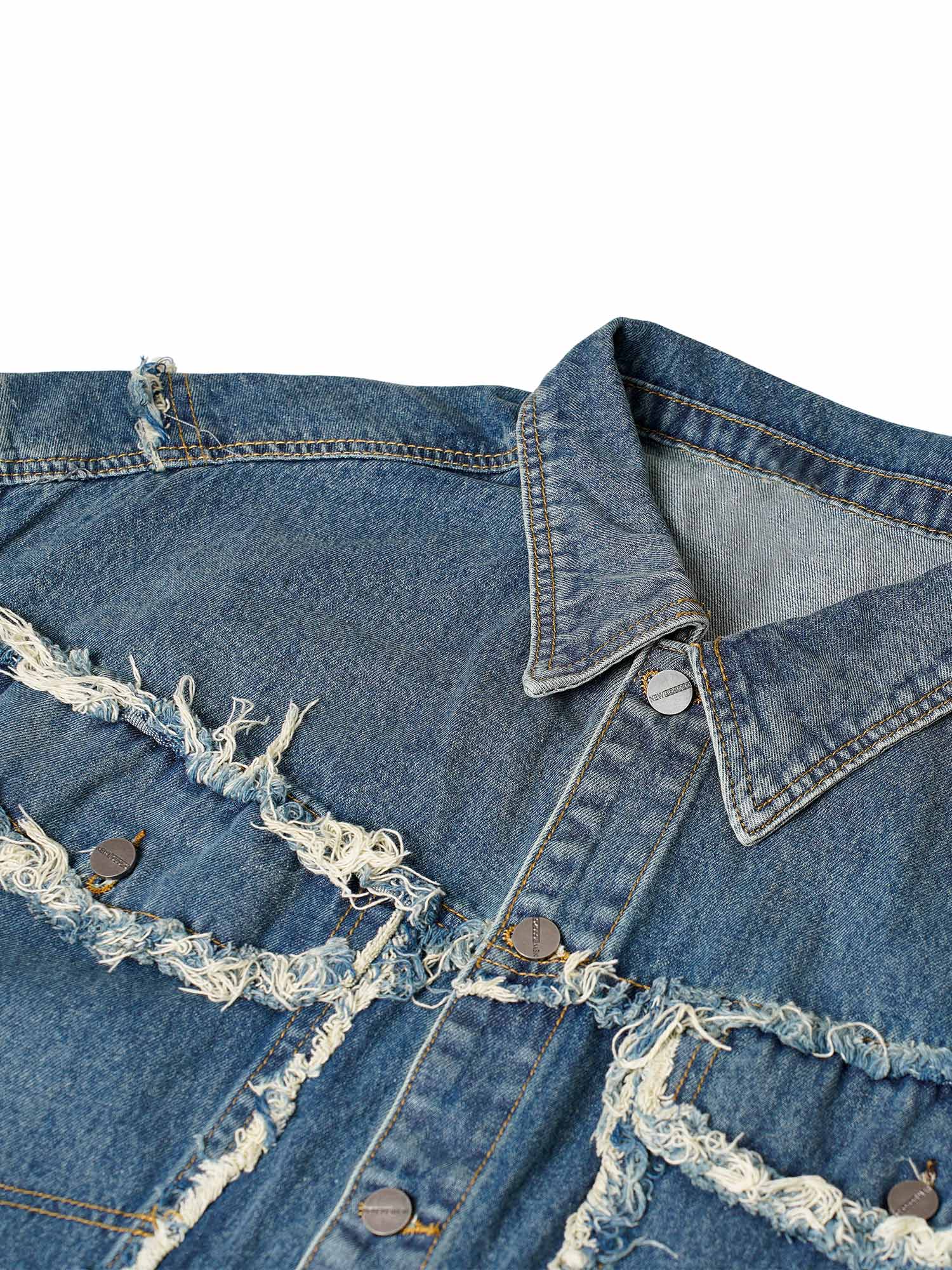 High Street Washed Raw Edge Denim Vest Casual Street Style