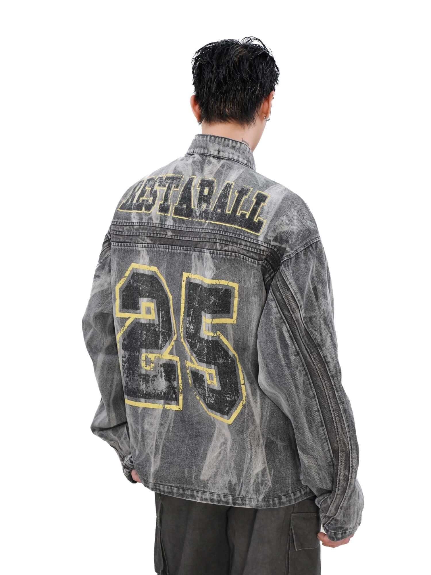 Hip Hop Distressed Washed Printed Denim Jacket Street Style