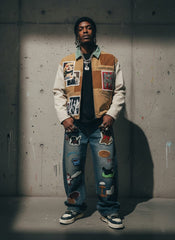 Retro Cartoon Graphic Heavy Embroidery Barrel Jeans