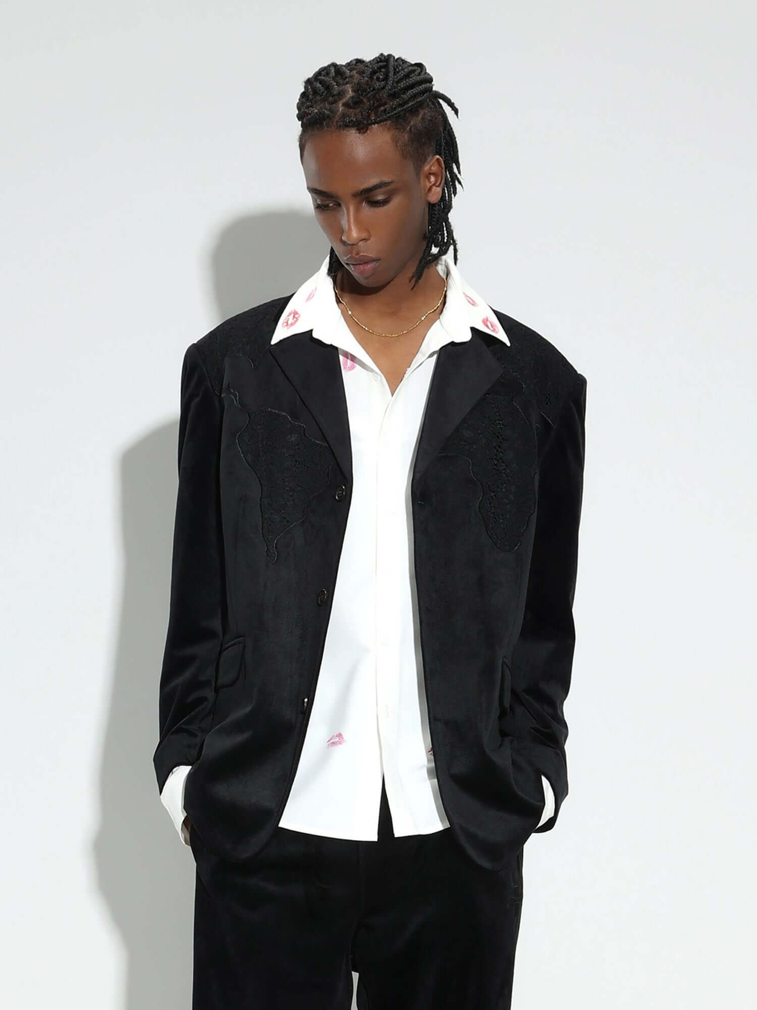Lace Map Logo Velvet Suit Streetwear