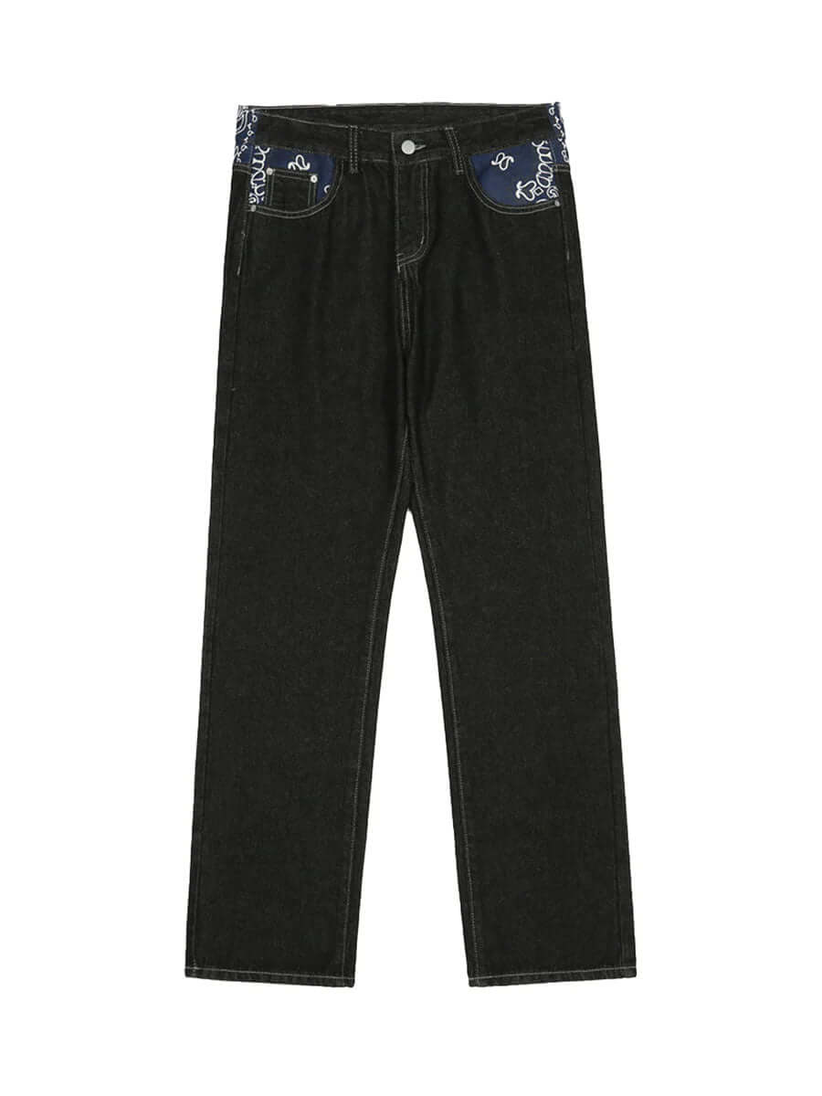 Petal Letter Straight Jeans Fleece Comfort Streetwear