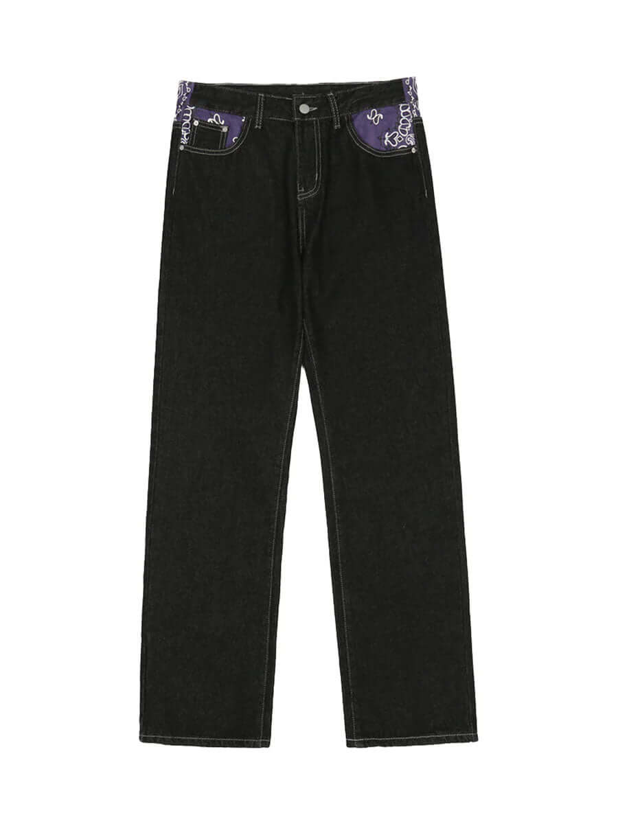 Petal Letter Straight Jeans Fleece Comfort Streetwear